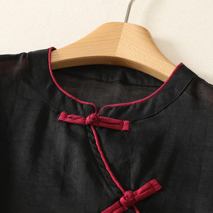 Buddha Stones Sommerliches Tanktop im Tang-Stil mit Froschknopfleiste, ärmellos, für Damen - image 2