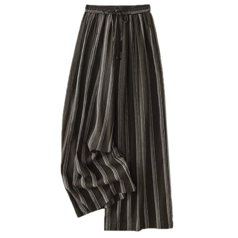 Buddha Stones Lässige, minimalistische Sommerhose mit Kordelzug, Streifenmuster, weitem Bein und Tasche - image 1