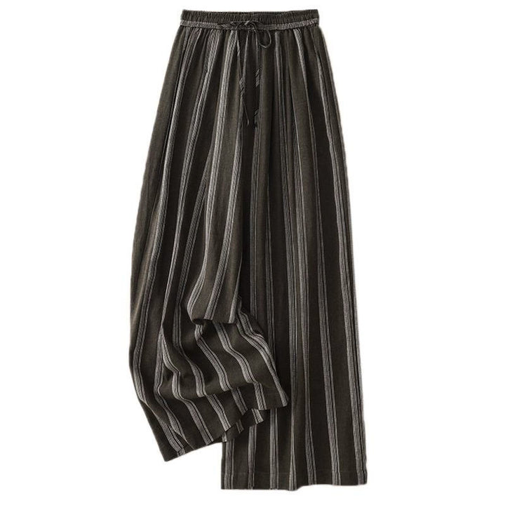 Buddha Stones Lässige, minimalistische Sommerhose mit Kordelzug, Streifenmuster, weitem Bein und Tasche - image 1
