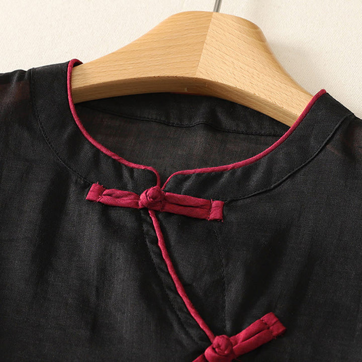 Buddha Stones Sommerliches Tanktop im Tang-Stil mit Froschknopfleiste, ärmellos, für Damen - image 3
