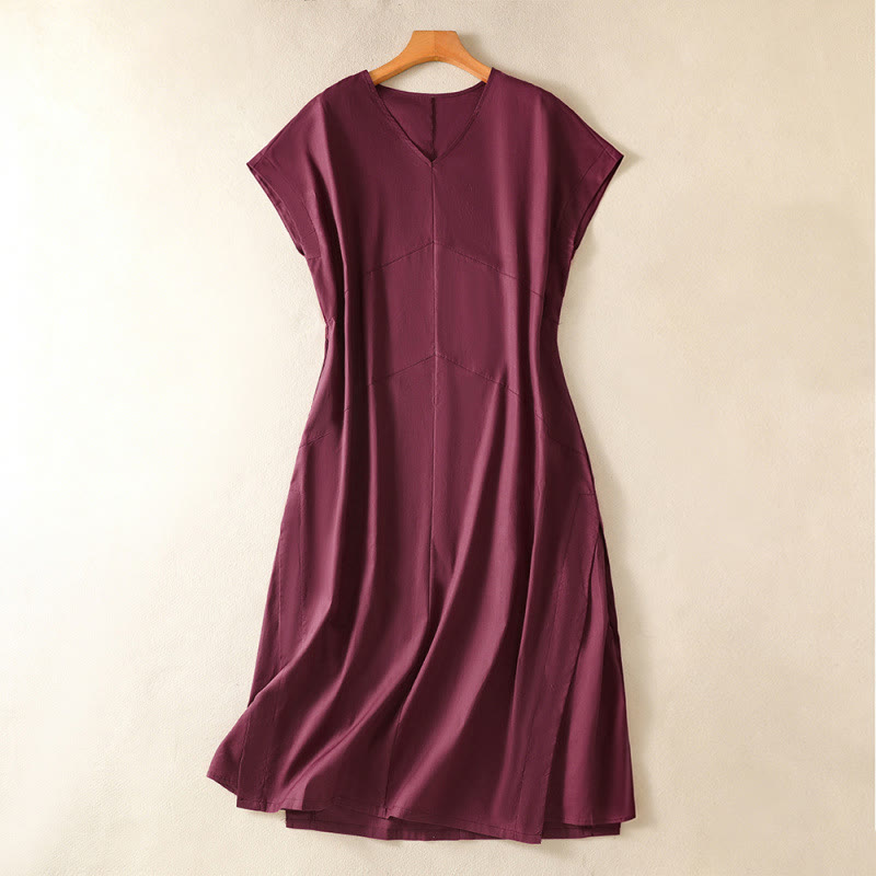 Buddha Stones Elegantes, minimalistisches, einfarbiges, ärmelloses Sommerkleid für Damen mit Tasche - Dunkelmagenta - US14, UK/AU18, EU46 (2XL) - image 3