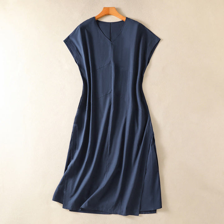 Buddha Stones Elegantes, minimalistisches, einfarbiges, ärmelloses Sommerkleid für Damen mit Tasche - Marine - US14, UK/AU18, EU46 (2XL) - image 0