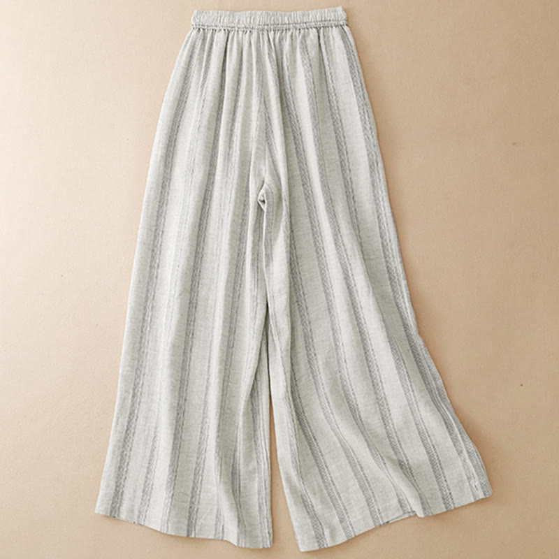 Buddha Stones Lässige, minimalistische Sommerhose mit Kordelzug, Streifenmuster, weitem Bein und Tasche - image 9