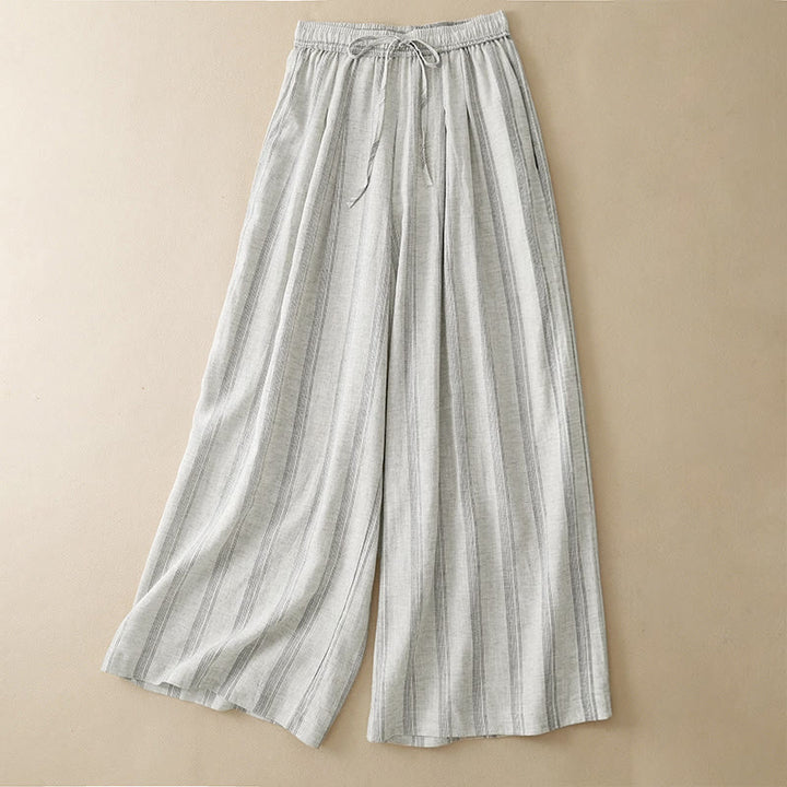 Buddha Stones Lässige, minimalistische Sommerhose mit Kordelzug, Streifenmuster, weitem Bein und Tasche - Leinen - US8-10, UK/AU12-14, EU40-42 (2XL) - image 7