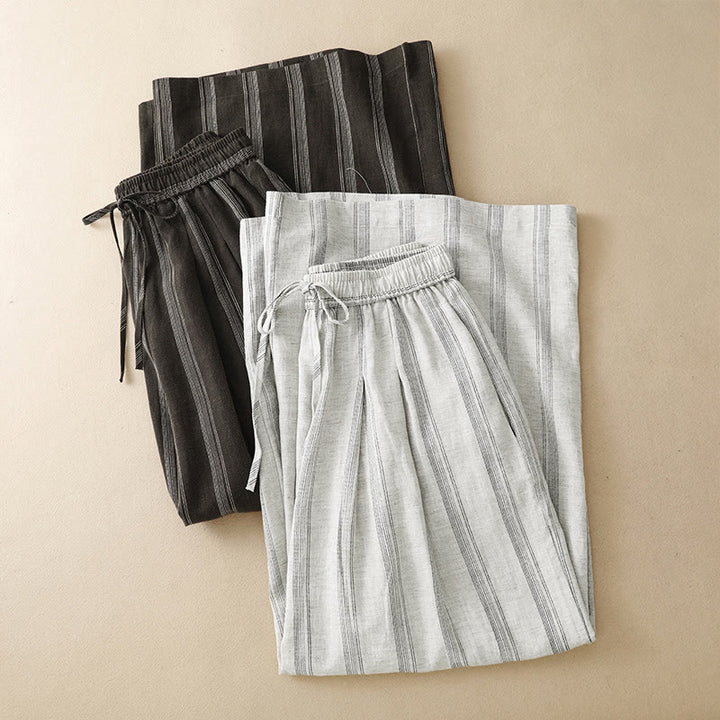 Buddha Stones Lässige, minimalistische Sommerhose mit Kordelzug, Streifenmuster, weitem Bein und Tasche - image 17