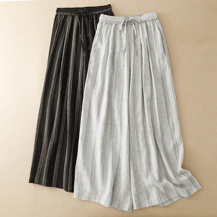 Buddha Stones Lässige, minimalistische Sommerhose mit Kordelzug, Streifenmuster, weitem Bein und Tasche - image 16
