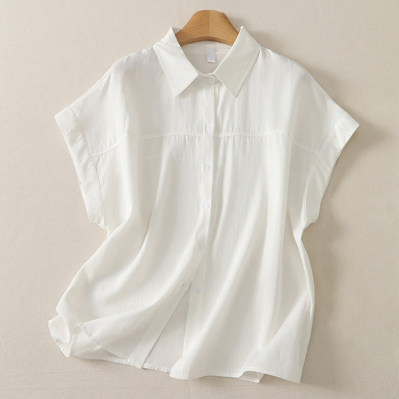 Buddha Stones Lässiges, minimalistisches Sommerhemd mit Knopfleiste und kurzen Ärmeln für Damen, einfarbig, mit Knopfleiste - Weiß - US8-10, UK/AU12-14, EU40-42 (2XL) - image 4