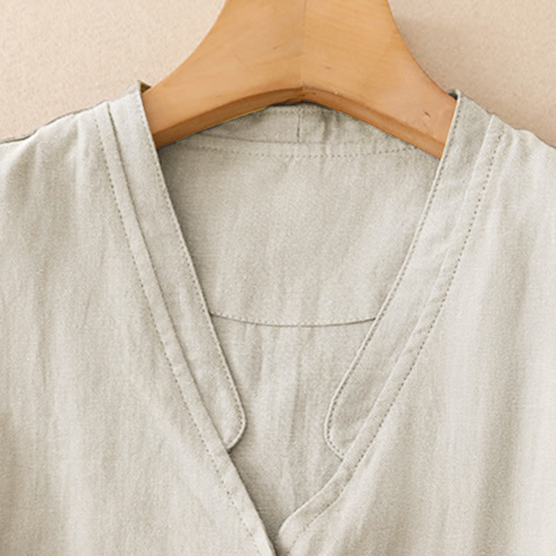 Buddha Stones Lässiges, minimalistisches Tanktop mit V-Ausschnitt und Knopfleiste für Damen – ärmellos - image 3
