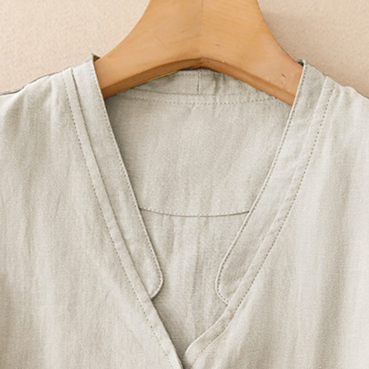 Buddha Stones Lässiges, minimalistisches Tanktop mit V-Ausschnitt und Knopfleiste für Damen – ärmellos - image 3