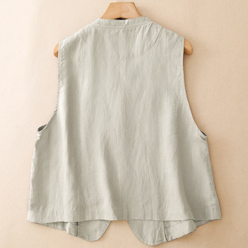 Buddha Stones Lässiges, minimalistisches Tanktop mit V-Ausschnitt und Knopfleiste für Damen – ärmellos - image 2