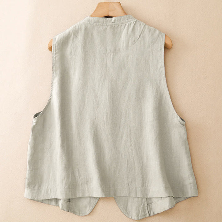 Buddha Stones Lässiges, minimalistisches Tanktop mit V-Ausschnitt und Knopfleiste für Damen – ärmellos - image 2