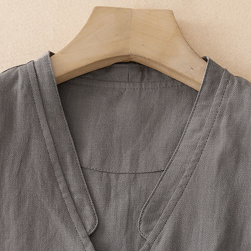 Buddha Stones Lässiges, minimalistisches Tanktop mit V-Ausschnitt und Knopfleiste für Damen – ärmellos - image 12