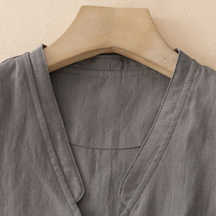 Buddha Stones Lässiges, minimalistisches Tanktop mit V-Ausschnitt und Knopfleiste für Damen – ärmellos - image 12
