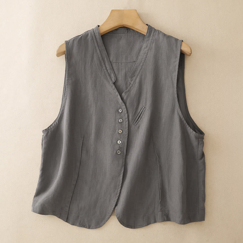 Buddha Stones Lässiges, minimalistisches Tanktop mit V-Ausschnitt und Knopfleiste für Damen – ärmellos - DimGray - US12, UK/AU16, EU44 (2XL) - image 11