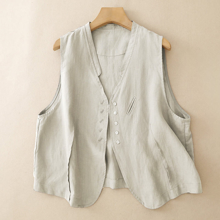 Buddha Stones Lässiges, minimalistisches Tanktop mit V-Ausschnitt und Knopfleiste für Damen – ärmellos - image 1