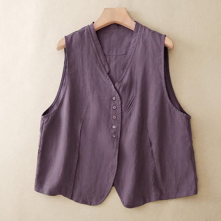 Buddha Stones Lässiges, minimalistisches Tanktop mit V-Ausschnitt und Knopfleiste für Damen – ärmellos - Lila - US12, UK/AU16, EU44 (2XL) - image 20