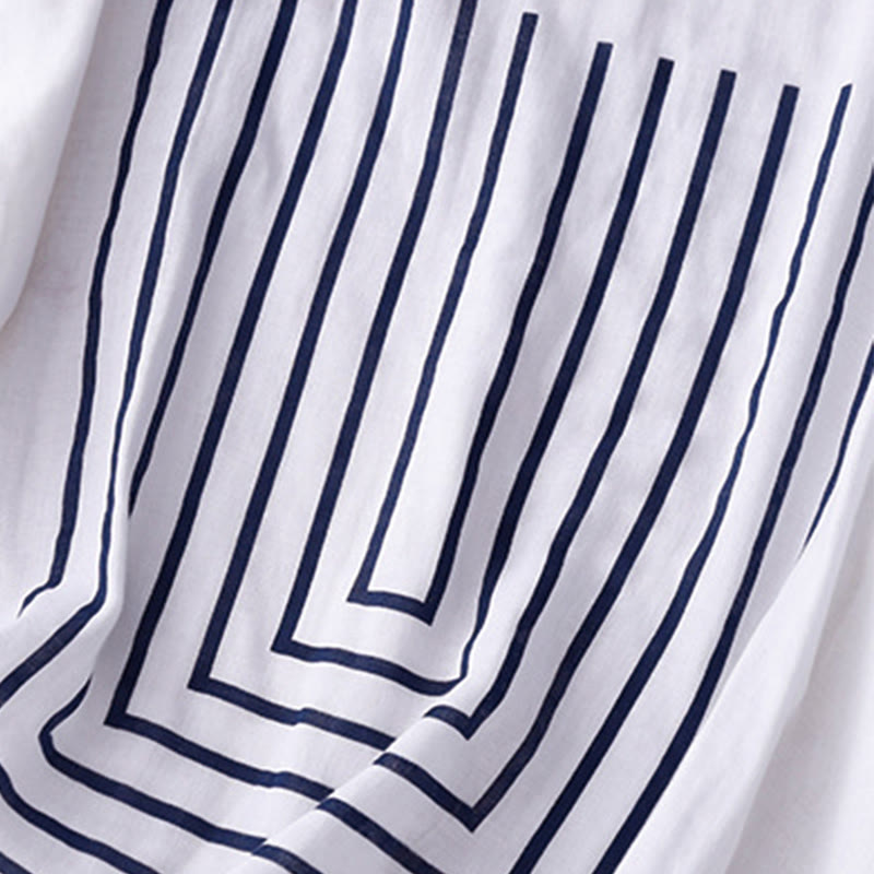 Lässiges Damen-T-Shirt aus Baumwolle und Leinen mit Buddha Stones und Liniendruckmuster - image 14