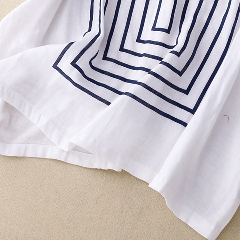 Lässiges Damen-T-Shirt aus Baumwolle und Leinen mit Buddha Stones und Liniendruckmuster - image 16