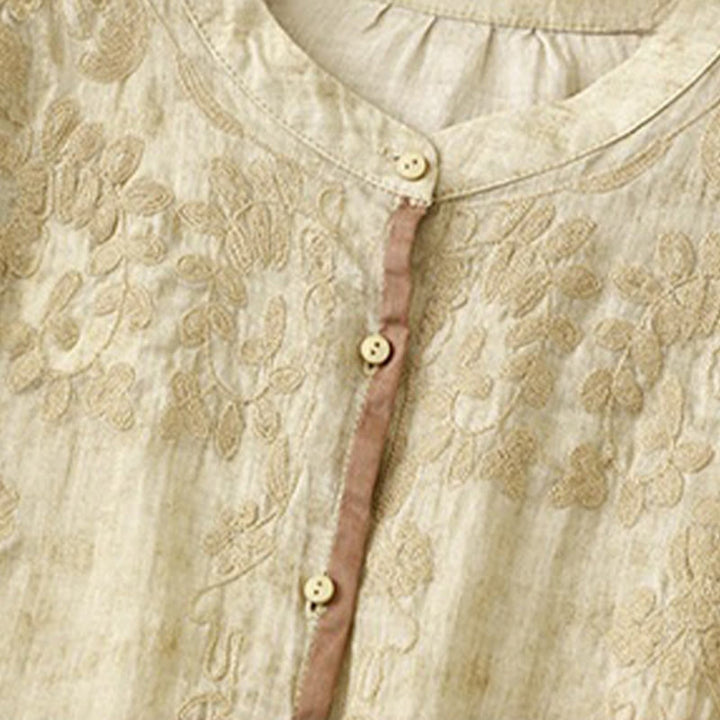 Buddha Stones Sommer-Freizeitkleid mit Stehkragen, Stickerei und Dreiviertelärmeln - image 10