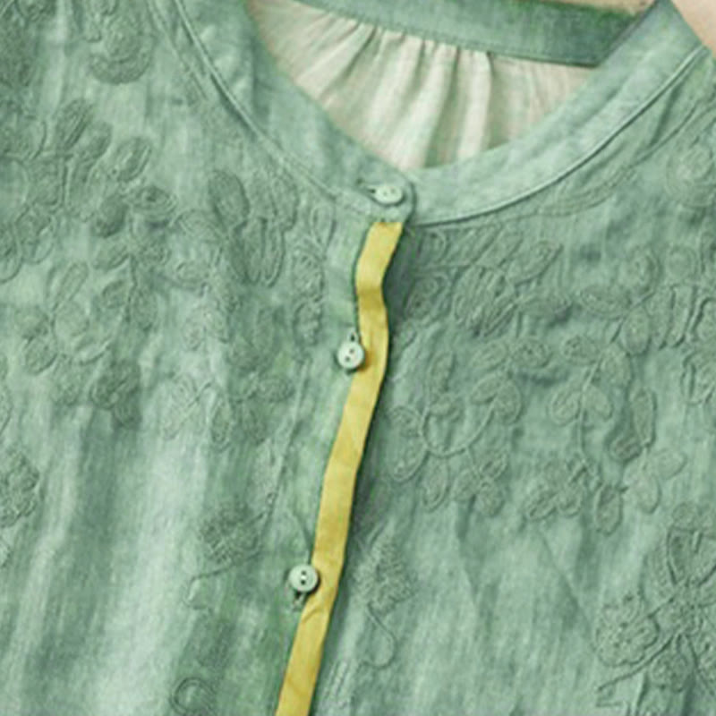 Buddha Stones Sommer-Freizeitkleid mit Stehkragen, Stickerei und Dreiviertelärmeln - image 1