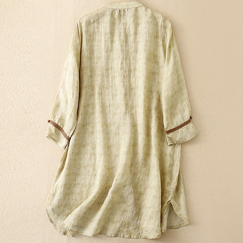 Buddha Stones Sommer-Freizeitkleid mit Stehkragen, Stickerei und Dreiviertelärmeln - image 12