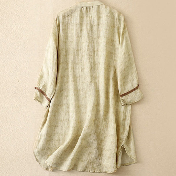Buddha Stones Sommer-Freizeitkleid mit Stehkragen, Stickerei und Dreiviertelärmeln - image 12
