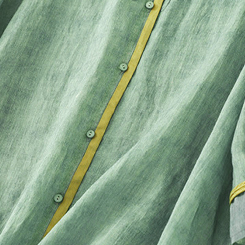 Buddha Stones Sommer-Freizeitkleid mit Stehkragen, Stickerei und Dreiviertelärmeln - image 2