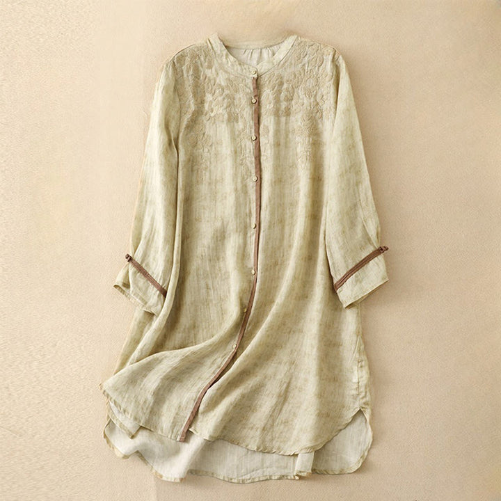 Buddha Stones Sommer-Freizeitkleid mit Stehkragen, Stickerei und Dreiviertelärmeln - Zitronen-Chiffon - US 8-10, UK/AU 12-14, EU 40-42 (2XL) - image 11
