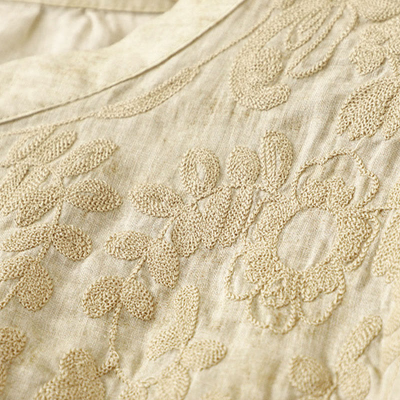 Buddha Stones Sommer-Freizeitkleid mit Stehkragen, Stickerei und Dreiviertelärmeln - image 11