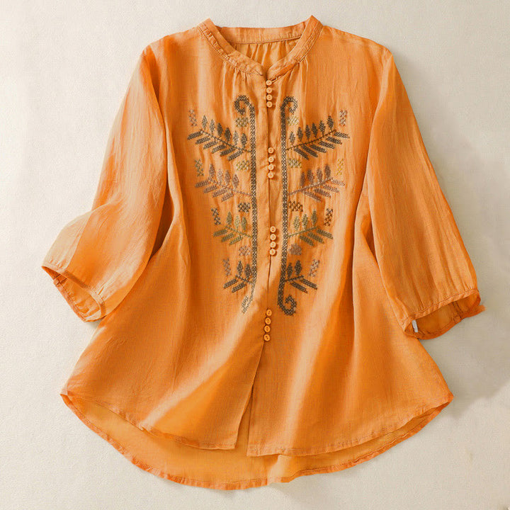 Buddha Stones, lässiges, kunstvoll besticktes Damen-Dreiviertelärmelhemd mit Blättermuster - Orange - US 8-10, UK/AU 12-14, EU 40-42 (2XL) - image 0
