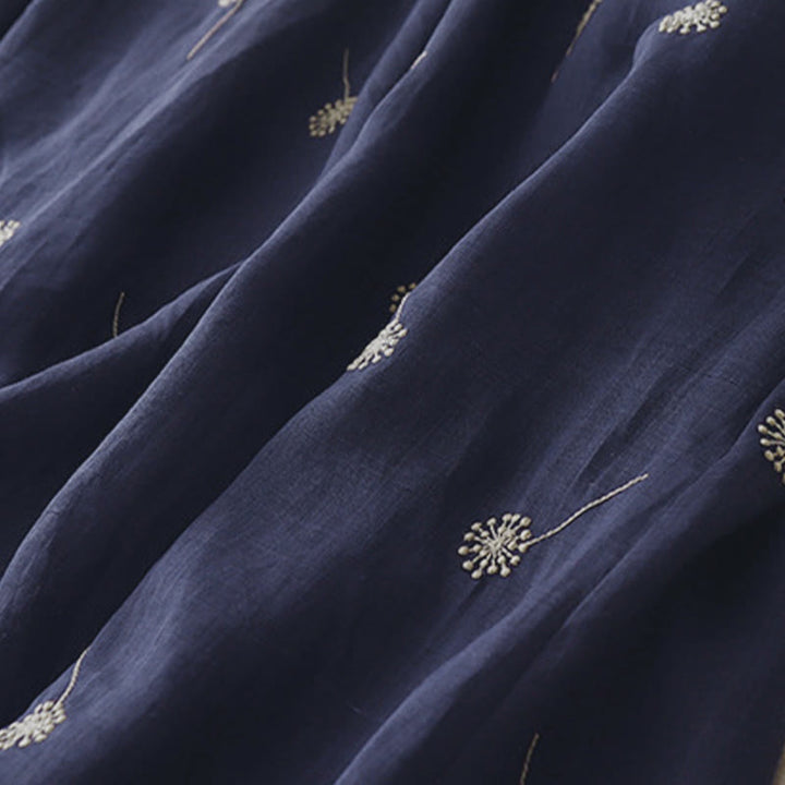 Buddha Stones Mitternachtsblau bedrucktes, ärmelloses Baumwoll-Midikleid mit Schnürung und Taschen - image 8