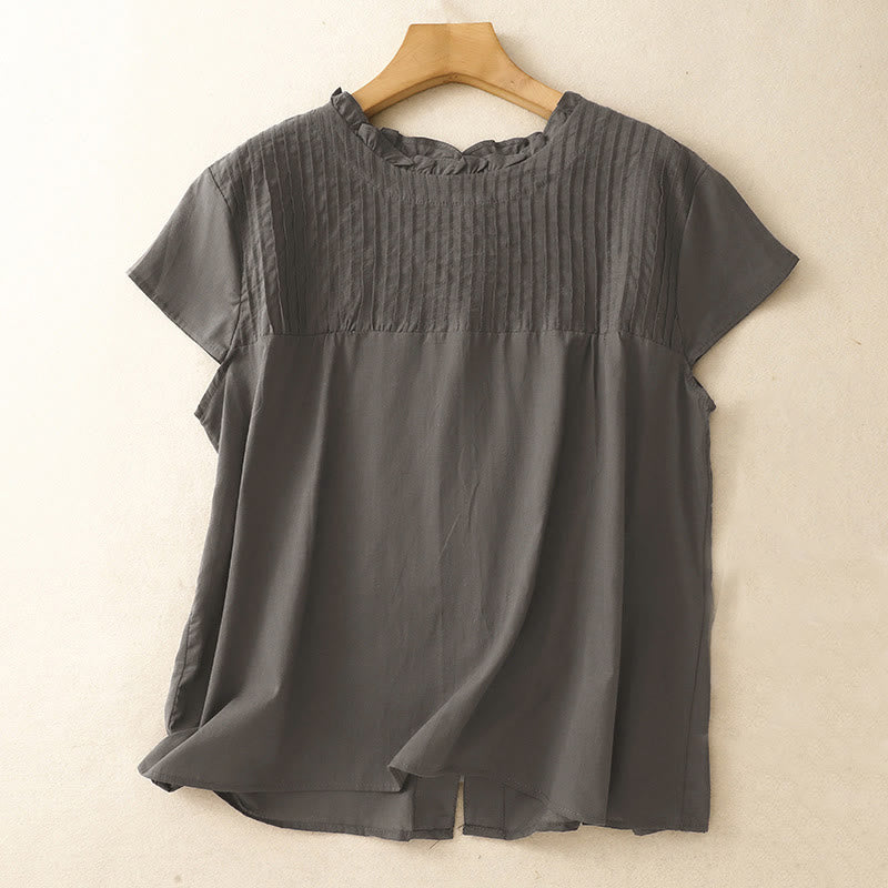 Buddha Stones Sommer-T-Shirt für Damen, einfarbig, mit Rüschen und Falten, Kurzarm - Dunkelgrau - US6, UK/AU10, EU38 (2XL) - image 6