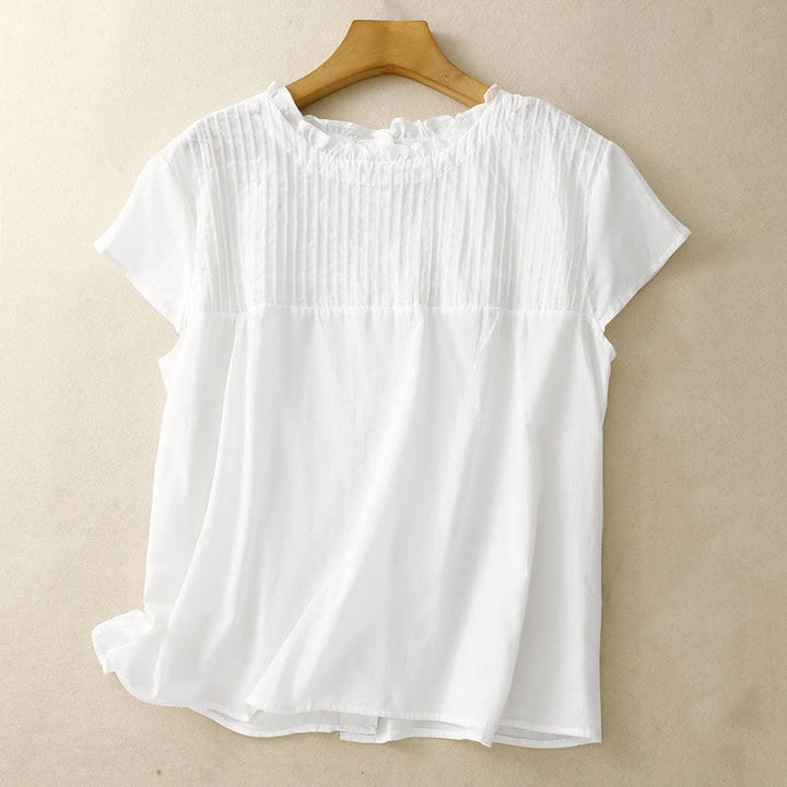 Buddha Stones Sommer-T-Shirt für Damen, einfarbig, mit Rüschen und Falten, Kurzarm - Weiß - US6, UK/AU10, EU38 (2XL) - image 10