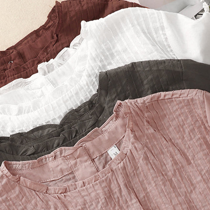 Buddha Stones Sommer-T-Shirt für Damen, einfarbig, mit Rüschen und Falten, Kurzarm - image 19