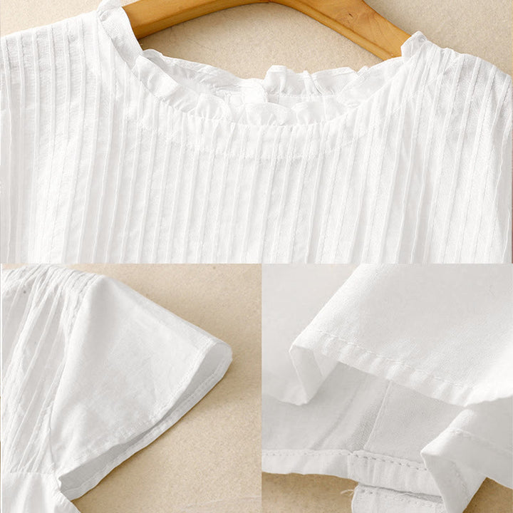 Buddha Stones Sommer-T-Shirt für Damen, einfarbig, mit Rüschen und Falten, Kurzarm - image 11