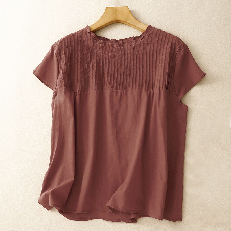 Buddha Stones Sommer-T-Shirt für Damen, einfarbig, mit Rüschen und Falten, Kurzarm - Dunkelrot - US6, UK/AU10, EU38 (2XL) - image 14
