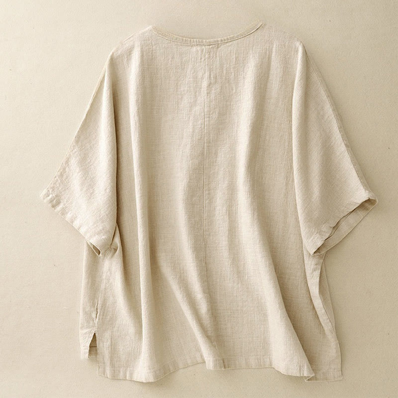 Buddha Stones Casual Plain Women's Crew Neck Design Loose Half Sleeve T-Shirt - image 1