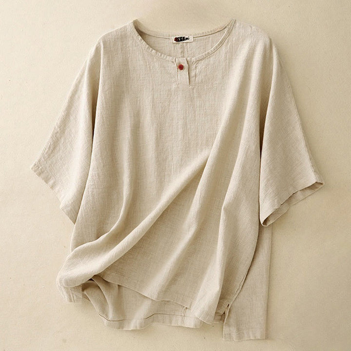 Buddha Stones Casual Plain Women's Crew Neck Design Loose Half Sleeve T-Shirt - Leinen - US12, UK/AU16, EU44 (2XL) - image 0