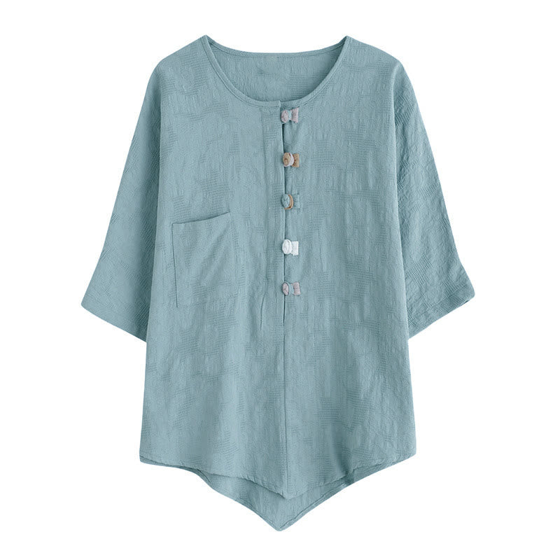Buddha Stones Casual Flower Colorful Frog Button Half Sleeve Women's Shirt - image 2