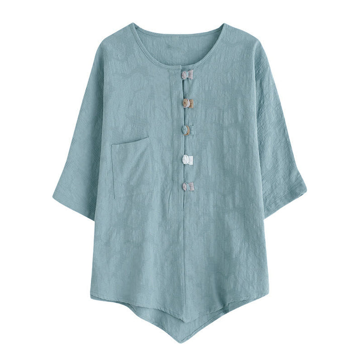 Buddha Stones Casual Flower Colorful Frog Button Half Sleeve Women's Shirt - image 2