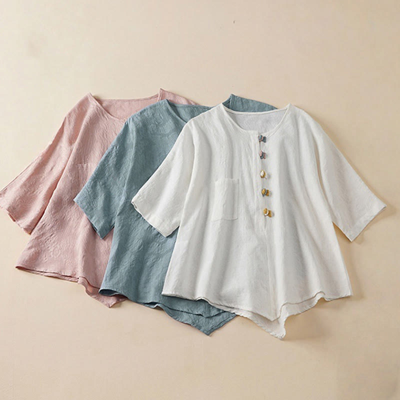 Buddha Stones Casual Flower Colorful Frog Button Half Sleeve Women's Shirt - image 16