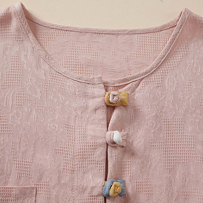 Buddha Stones Casual Flower Colorful Frog Button Half Sleeve Women's Shirt - image 5