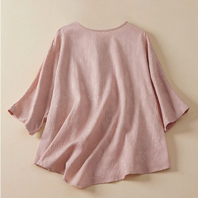 Buddha Stones Casual Flower Colorful Frog Button Half Sleeve Women's Shirt - image 4