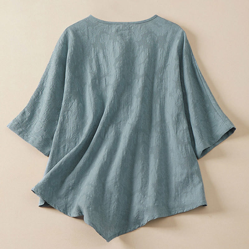 Buddha Stones Casual Flower Colorful Frog Button Half Sleeve Women's Shirt - image 1