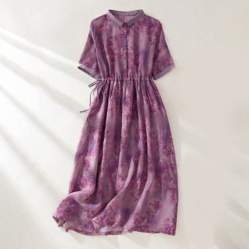 Buddha Stones -Print, Knöpfe, Kordelzug, hoher Bund, kurze Ärmel, Midikleid mit Taschen - Blassviolettrot - US 8-10, UK/AU 12-14, EU 40-42 (2XL) - image 20