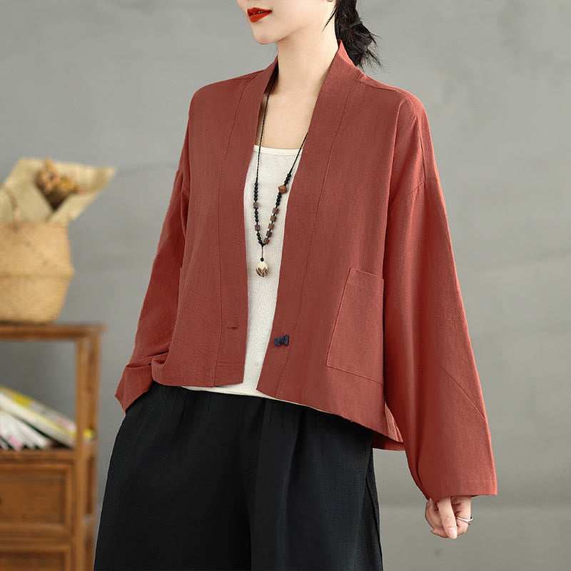 Buddha Stones Lässige Vintage-Jacke, schlicht, langärmelig, offen, mit Taschen - Orangerot - US14, UK/AU18, EU46 (2XL) - image 8