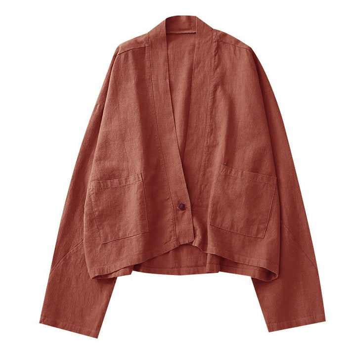 Buddha Stones Lässige Vintage-Jacke, schlicht, langärmelig, offen, mit Taschen - image 12