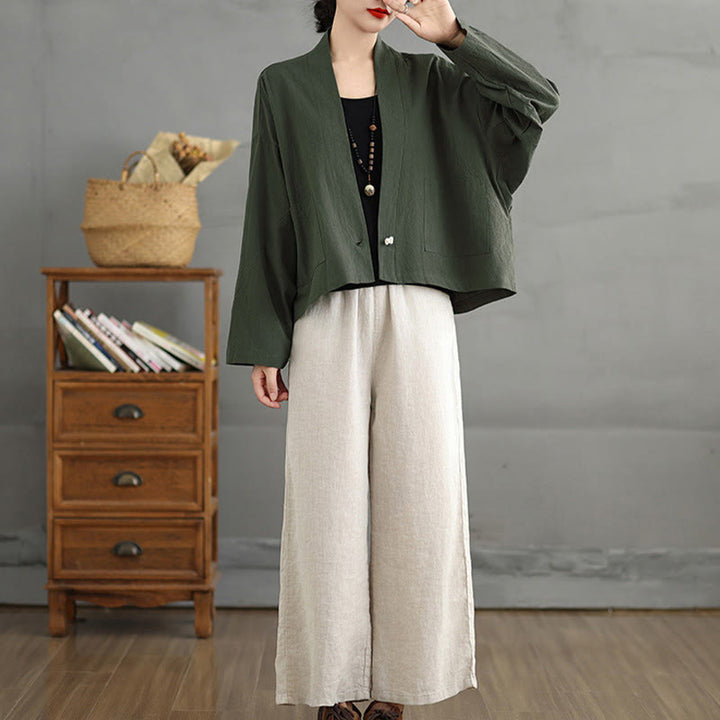 Buddha Stones Lässige Vintage-Jacke, schlicht, langärmelig, offen, mit Taschen - image 19