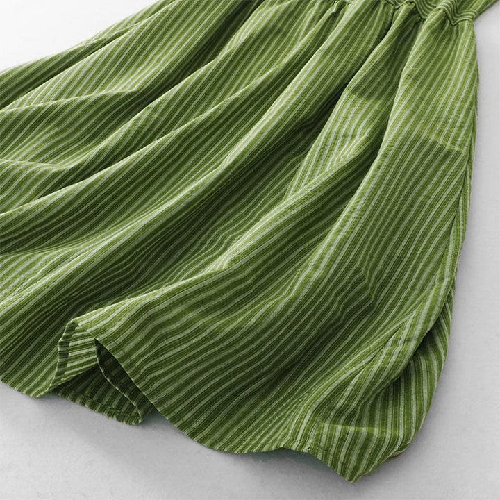 Buddha Stones Sommerliches, lässig-elegantes, grün gestreiftes, ärmelloses Sommerkleid für Damen mit Rundhalsausschnitt und Rundhalsausschnitt - image 8