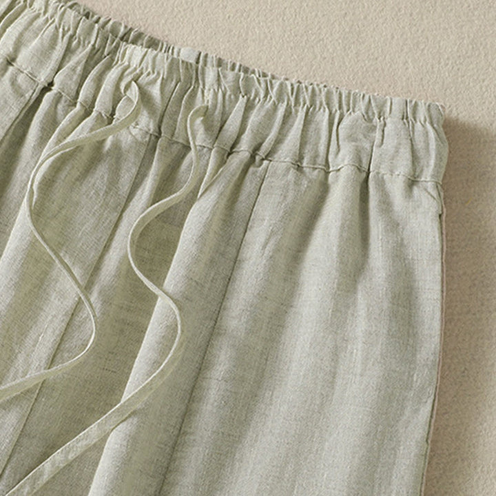 Buddha Stones Lässige Sommerhose aus Leinen mit Kordelzug, weitem Bein und Tasche - image 11